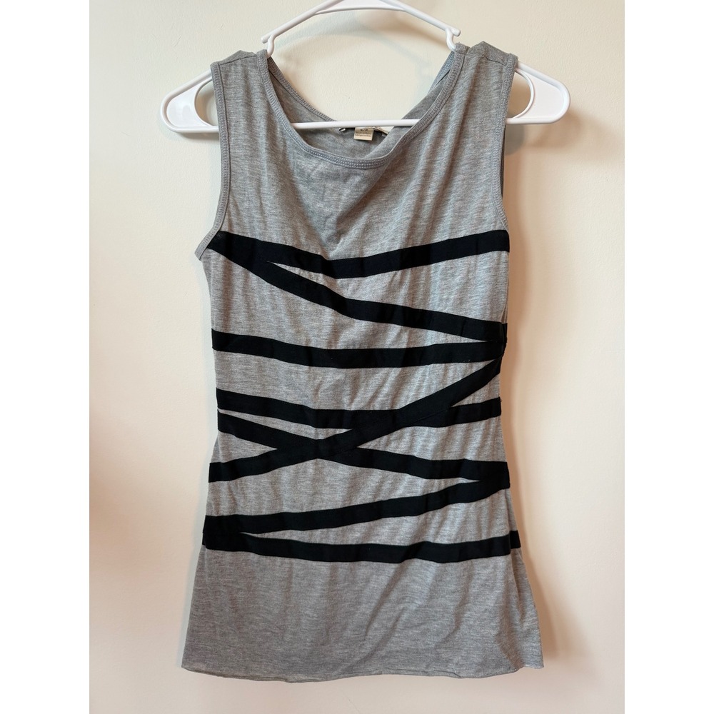 Twentyone Womens Grey Black Striped Bandage Sleeveless Tank Top Small